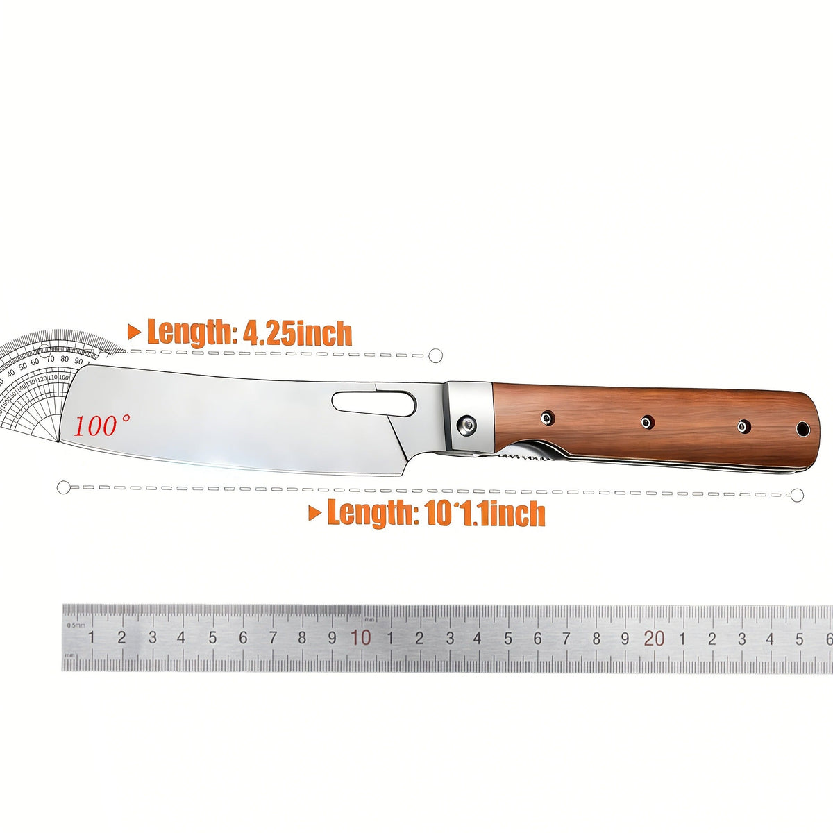 Folding Nakiri Kitchen Knife with 440C Stainless Steel Label, Wood-Look Handle, Drawstring Pouch and Box — image 9
