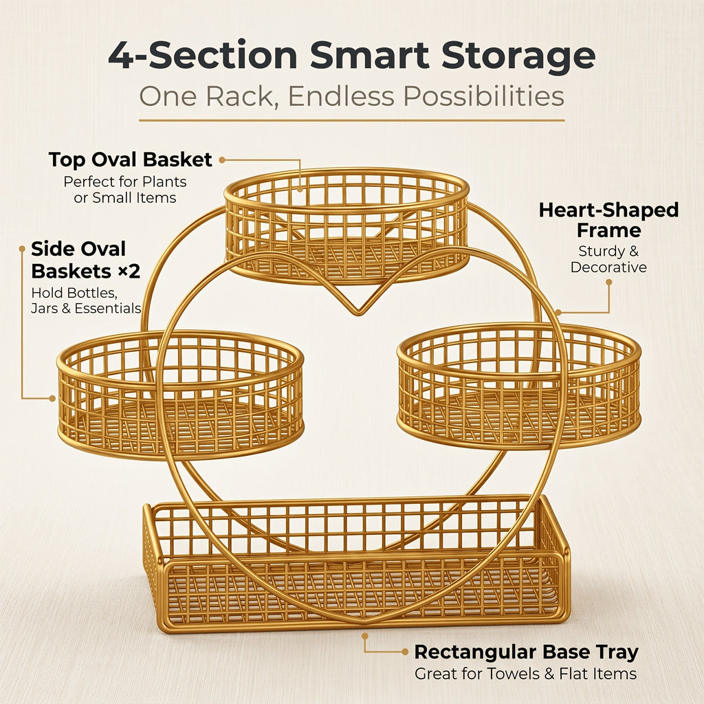 Three-Tier Gold-Tone Wire Fruit Basket with Three Round Bowls and Rectangular Countertop Base — image 9