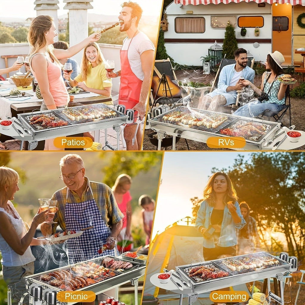 Folding Charcoal Grill with Stainless-Steel-Labeled Frame, Lower Shelf and Large or Extra-Large Package Options — image 11