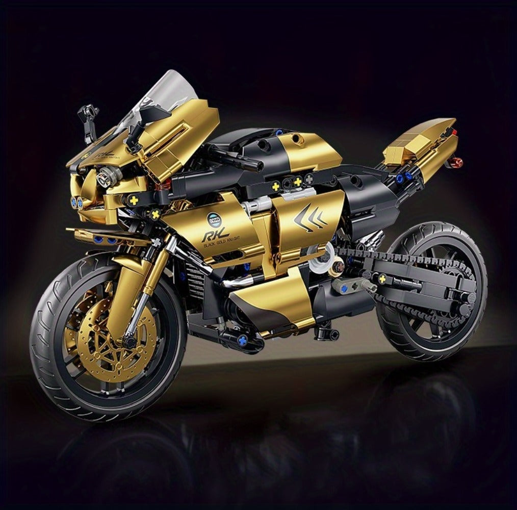 1000PCS Motorcycle Building Blocks 1:10 Scale DIY Black & Gold Motorbike Model Kit – Adult Collector Display Ornament — image