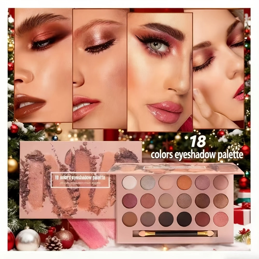 Makeup Kit with 18-Color Eyeshadow Palette, Face, Lip and Eye Cosmetics, Brushes and Tools in a Red Gift Box — image 3