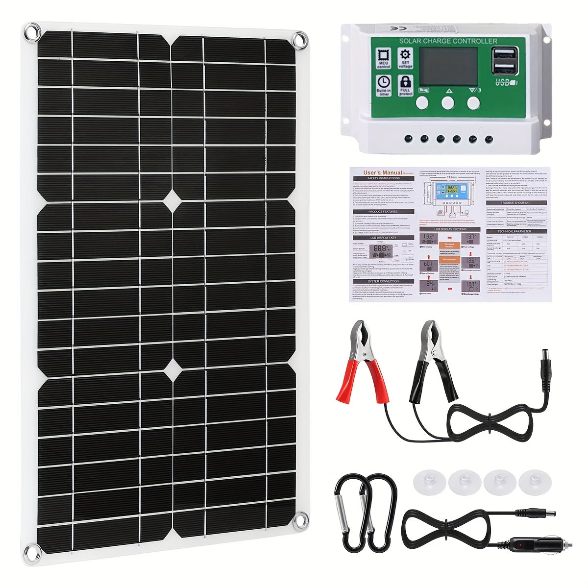 60-Watt Monocrystalline Solar Charging Kit with Green Controller and One- or Two-Panel Options — image 1