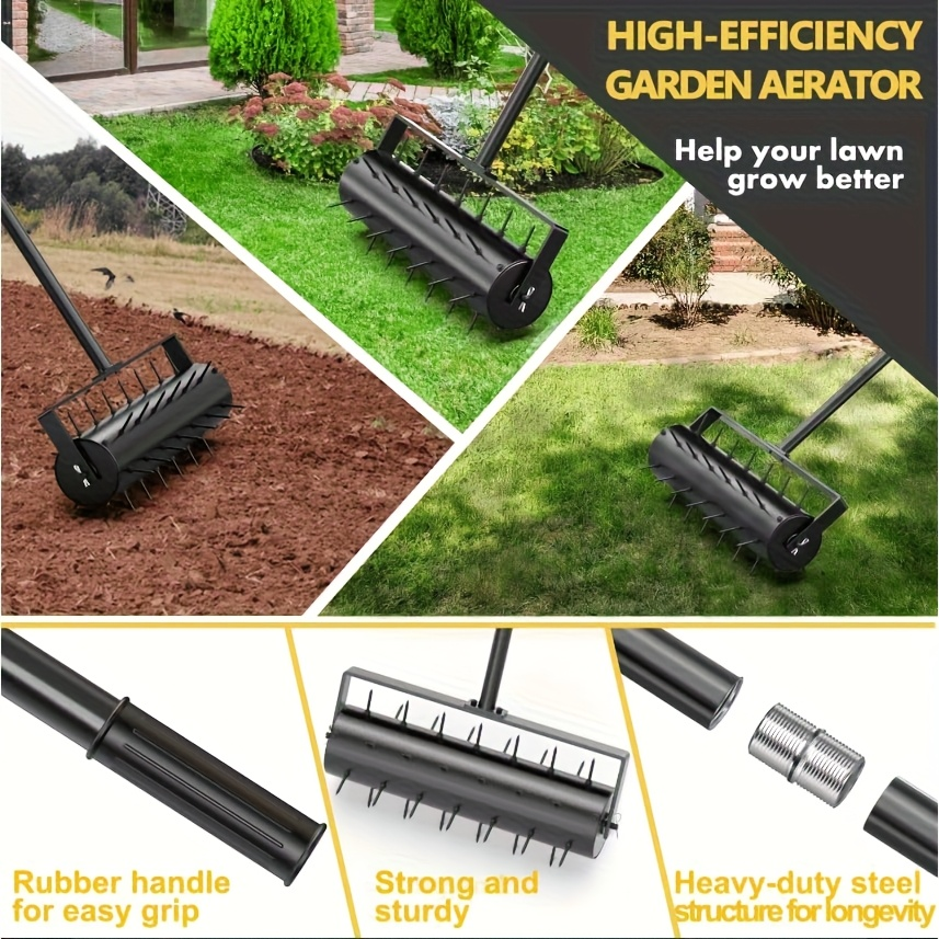 Lawn Punch Aerator 17" Heavy-Duty Metal Roller with Bearing Design, 60" Long Handle for Effortless Weeding & Aeration — image