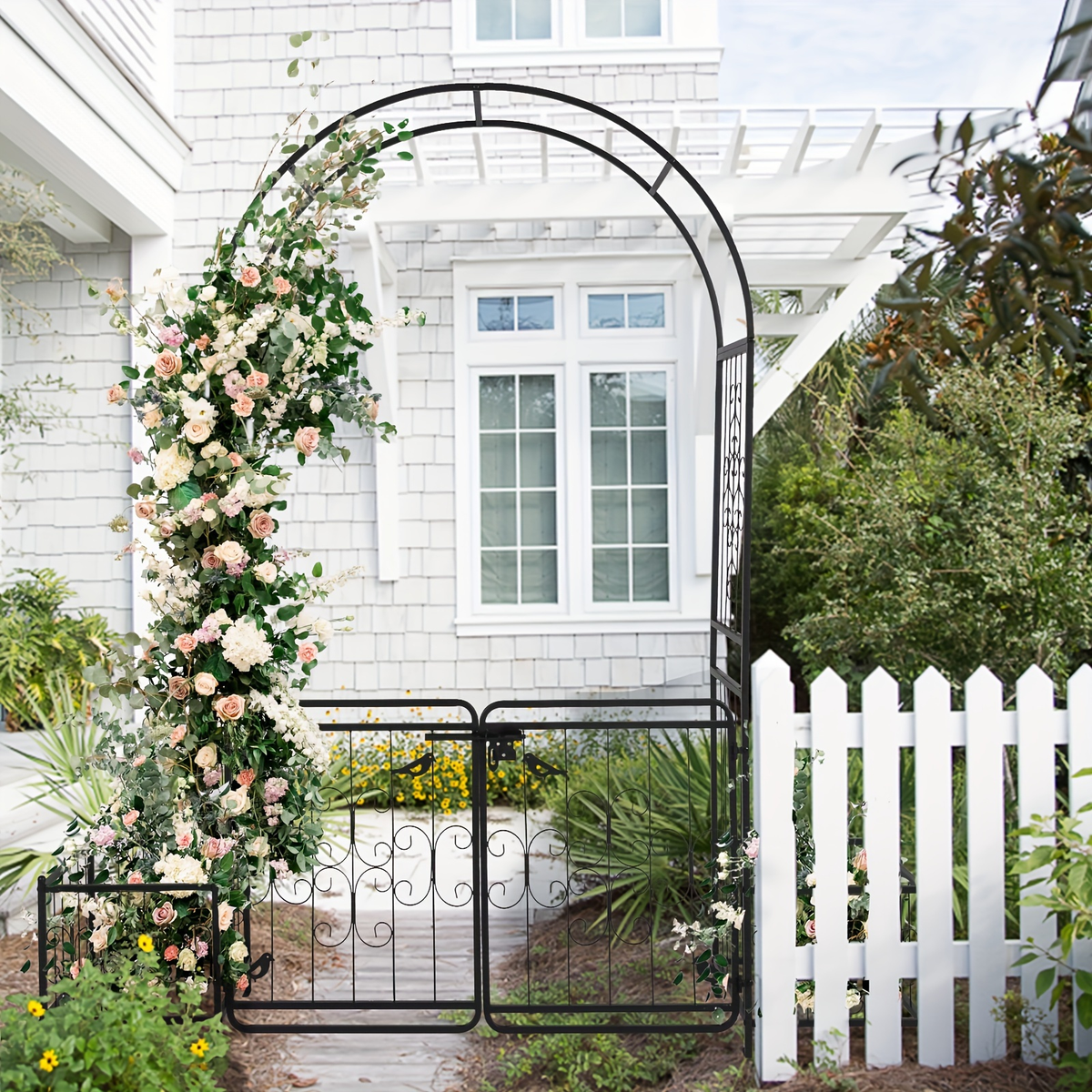 Wrought Iron Garden Arch 7ft Rose Trellis Multi-Style for Garden, Patio and Yard Use, with the Listed Configuration — image 1