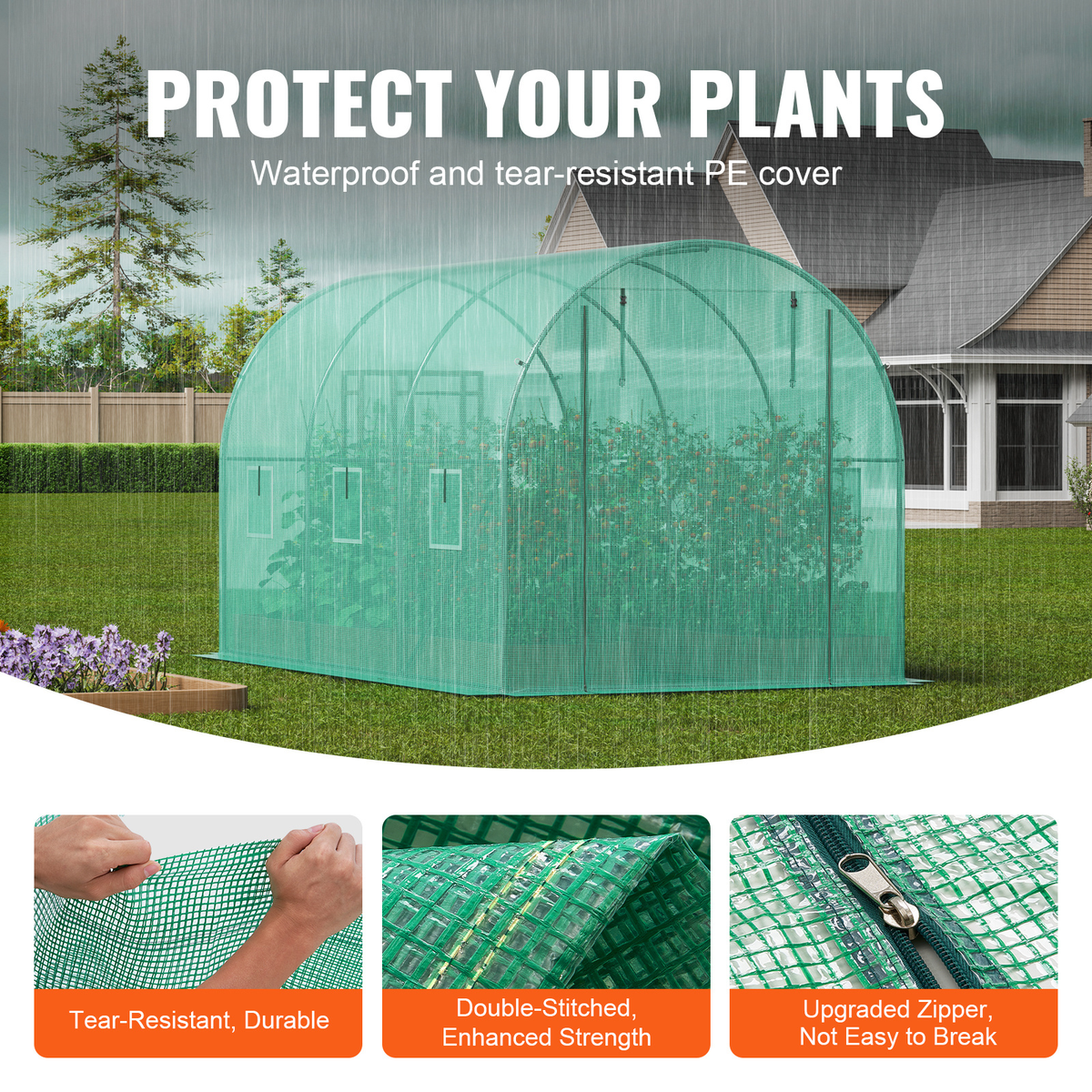 10- to 20-Foot Tunnel Greenhouse with Green Cover, Roll-Up Door and Size-Specific Vent Windows — image 15