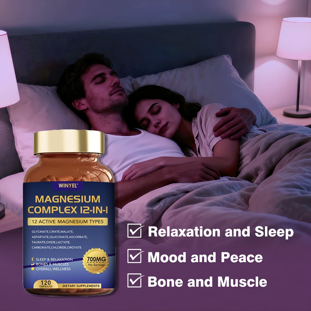 Magnesium Complex 700mg 12-in-1 120 Capsules with Glycinate, Citrate, Malate & Taurine for Sleep — image 4