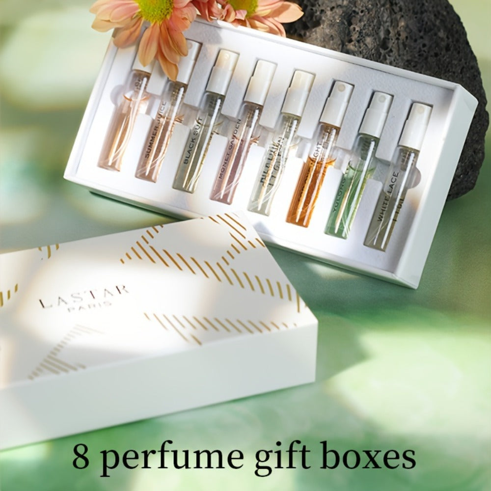 Mini Perfume Set for Women 8 Piece Gift Box Woody Floral Fruity Fragrance Sampler Kit Long Lasting TSA Compliant Travel Frien