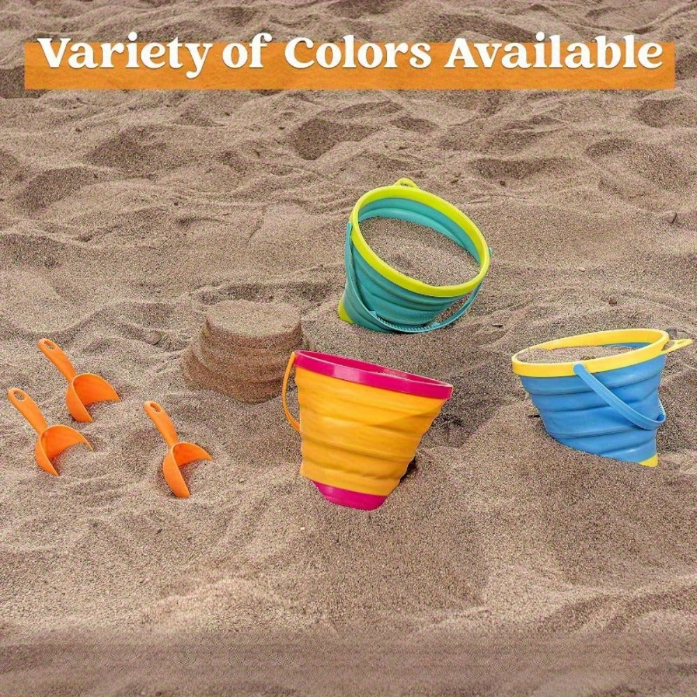 Collapsible Beach Bucket Set 3-Pack with Shovels & Mesh Backpack, Foldable Sand Pail Kit for Kids — image 7