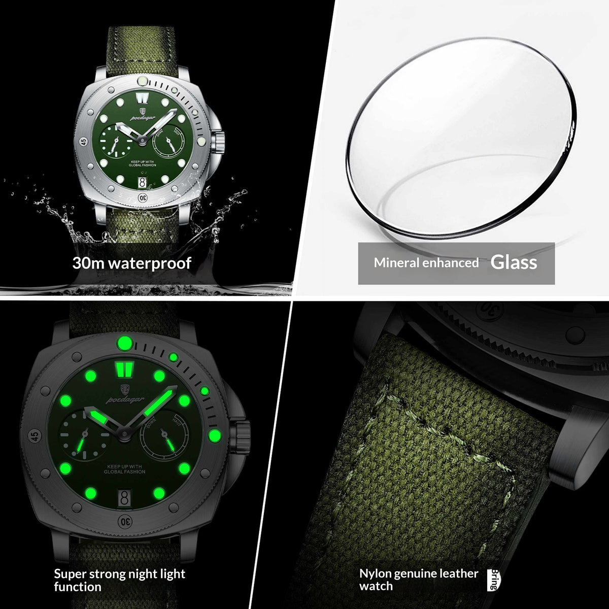 Stylish Multifunctional Waterproof Casual Trendy Luminous Mens Quartz Watch