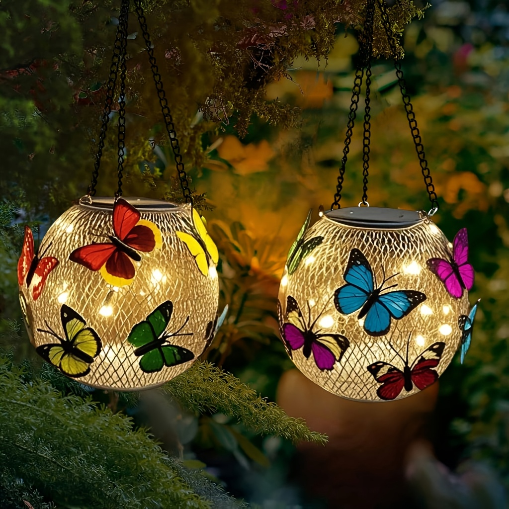 Solar Outdoor Lights 2-Pack Metal Butterfly Hanging Lanterns in Warm White or Multicolor for Porch Decor — image 14