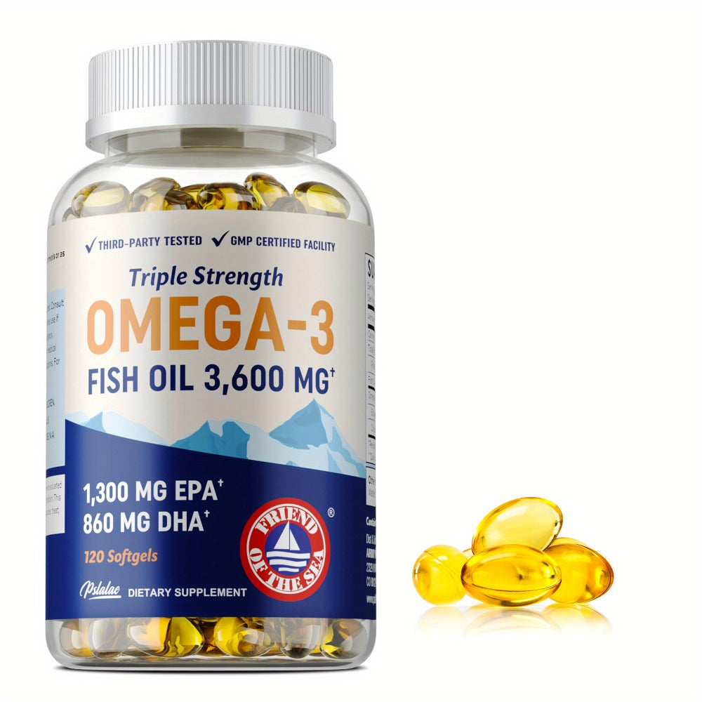 Triple Strength Omega 3 Fish Oil 120 Capsules with High EPA & DHA for Eye, Brain & Heart Health, Joint & Immune Support for M