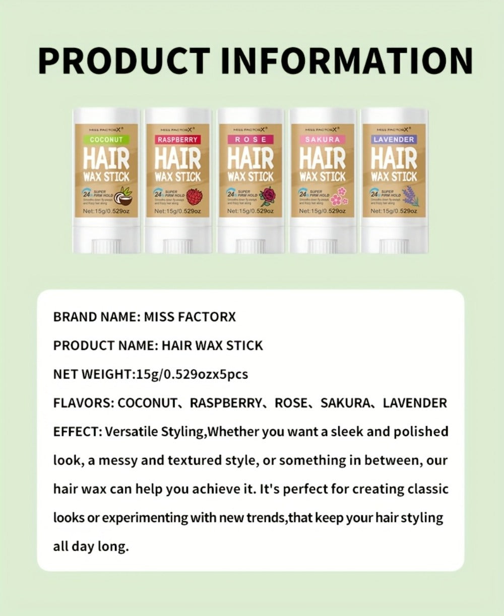 Hair Wax Stick 5 Pack Flyaway Control Edge Control with Jojoba Oil for Home, Travel and Salon Hair Styling — image 20