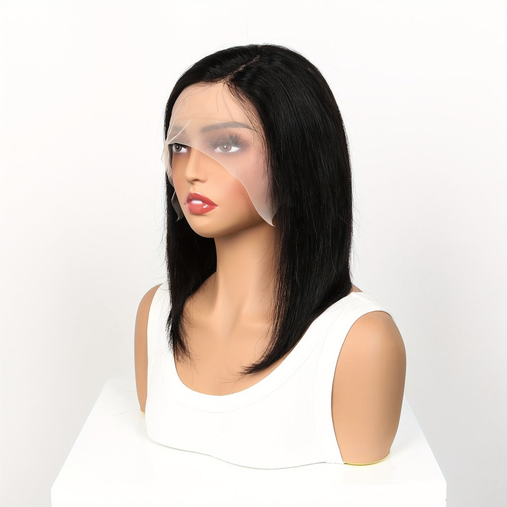 Lace Front Bob Wig Human Hair T Part 13x4 Pre-Plucked 180% Density Straight Side Part Natural, for Home, Travel and Salon Hai