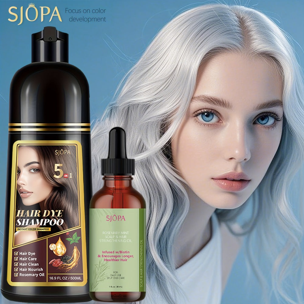 Glycerin Hair Color Shampoo Gift Set with Rosemary Oil, 5-in-1 Color & Care Formula 16.91oz, Gentle Non-Irritating Gray Cover