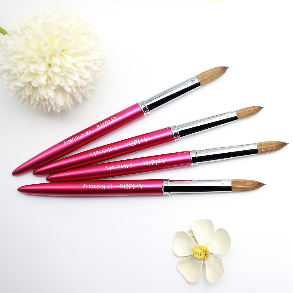 Kolinsky Acrylic Nail Brush Set 100% Pure Kolinsky Hair Flat Shape Sizes #10 #12 #14 – Professional Nail Art Sculpting Extens