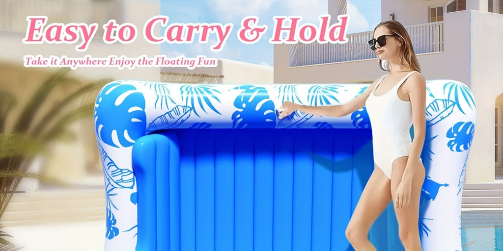 Blue-and-White Inflatable Pool Mattress with Removable Headrest, Cup Holder and 83.5 x 52.4-Inch Base — image 13
