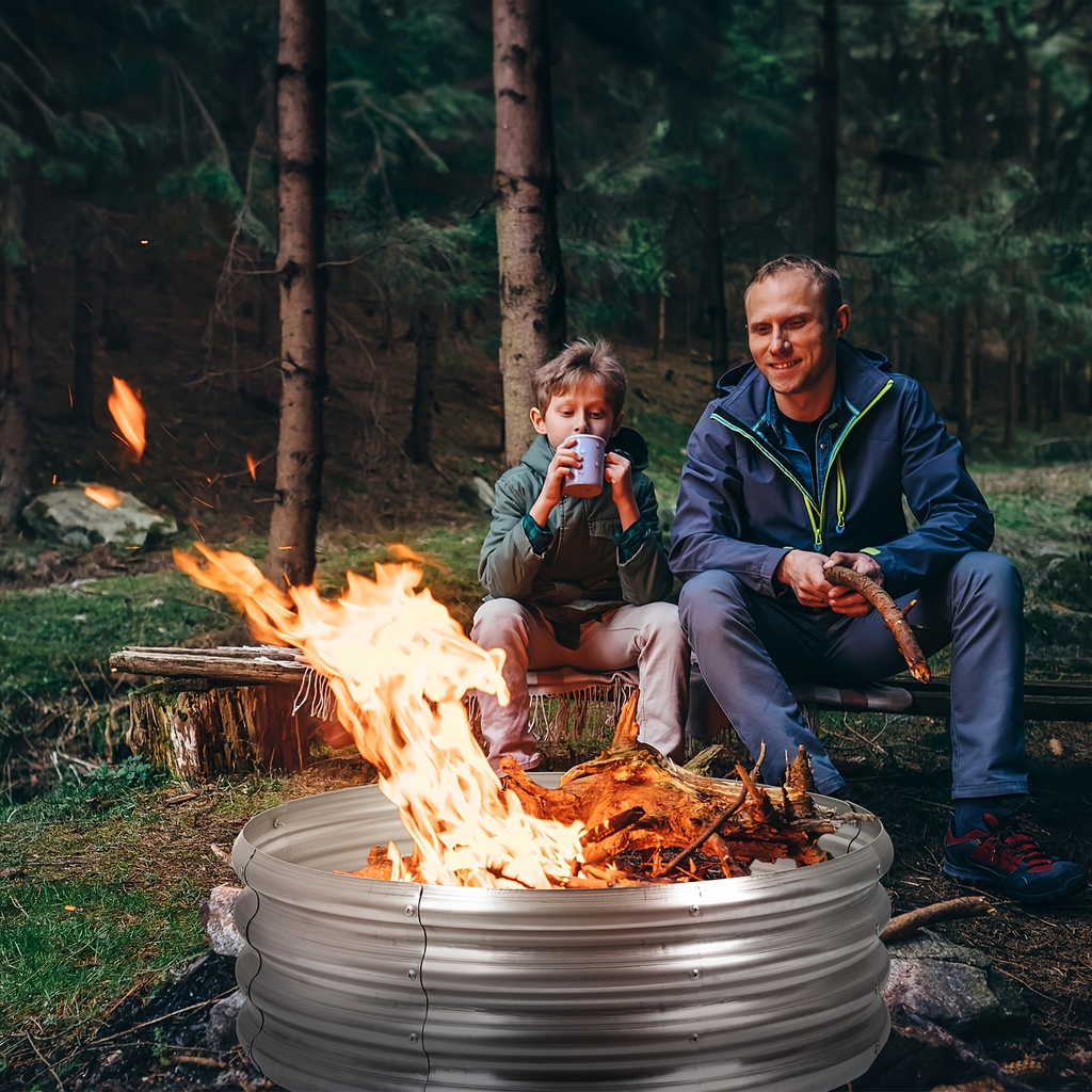 Fire Pit Ring in Galvanized Steel, Silver Wood-Burning Firepit Liner for Backyard Gatherings and Outdoor Camping — image 9