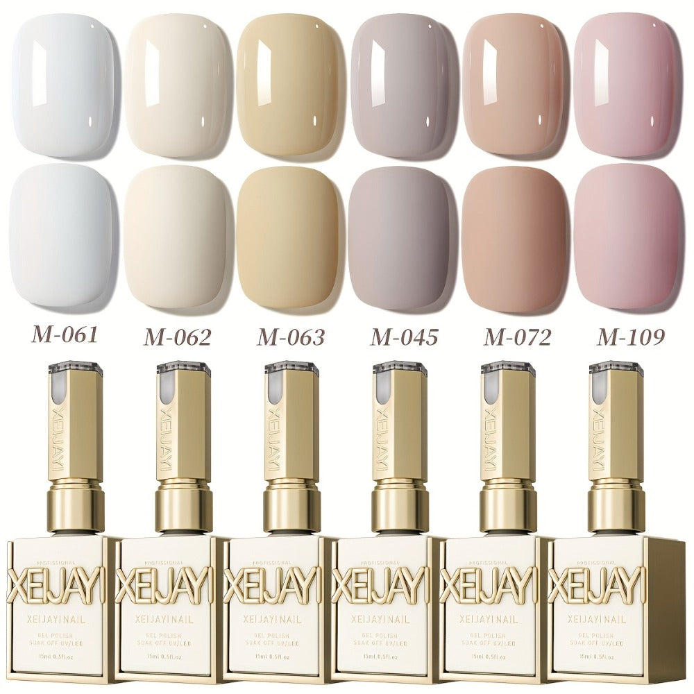 Gel Nail Polish 6-Color Gentle White Set with Milk-Tea, Cherry-Blossom Pink and Soft Shades for UV/LED Soak-Off Cure — image 