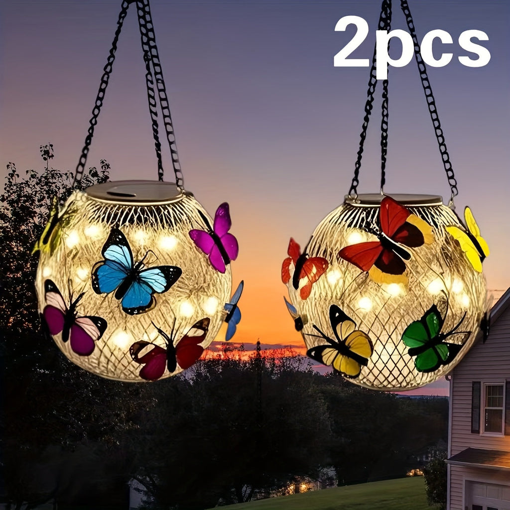 Solar Outdoor Lights 2-Pack Metal Butterfly Hanging Lanterns in Warm White or Multicolor for Porch Decor — image 5