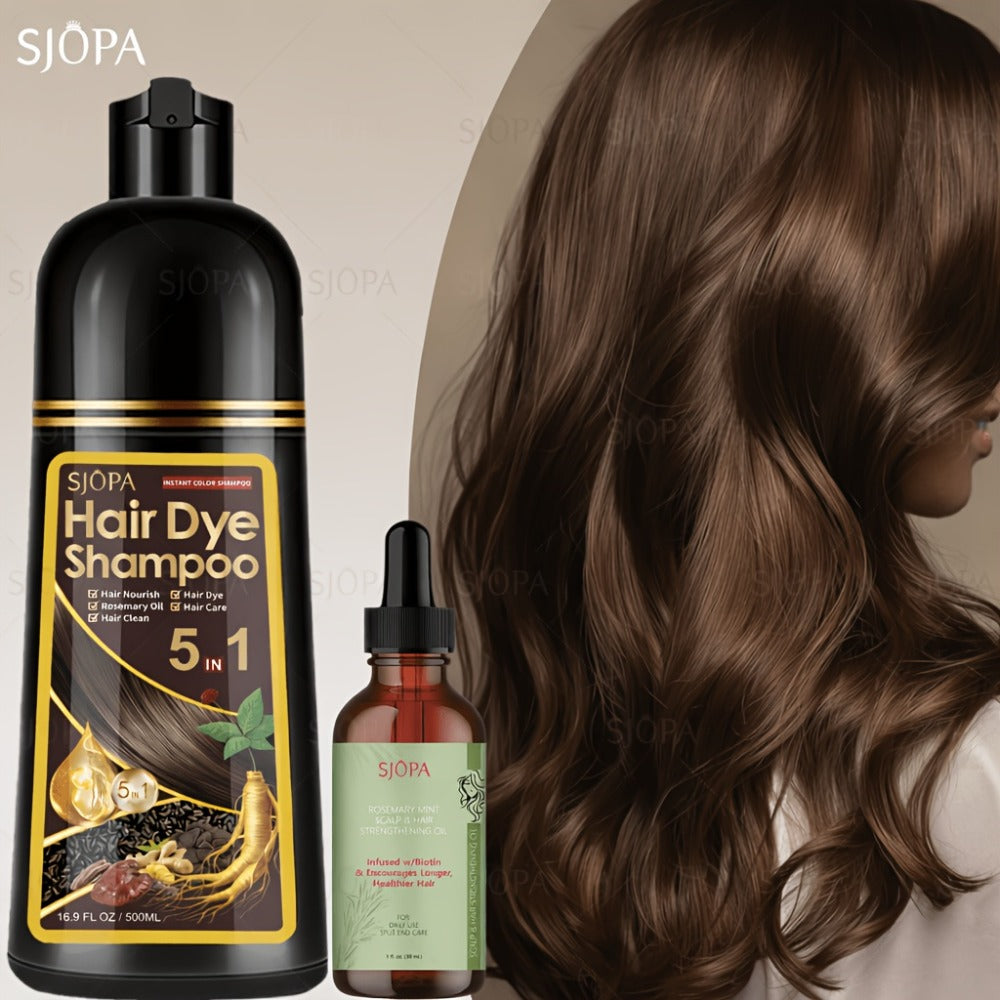 Gray Coverage Hair Dye Shampoo Kit 3-in-1 with Rosemary Hair Oil - Quick Color, Gentle & Natural Formula for Men & Women — im