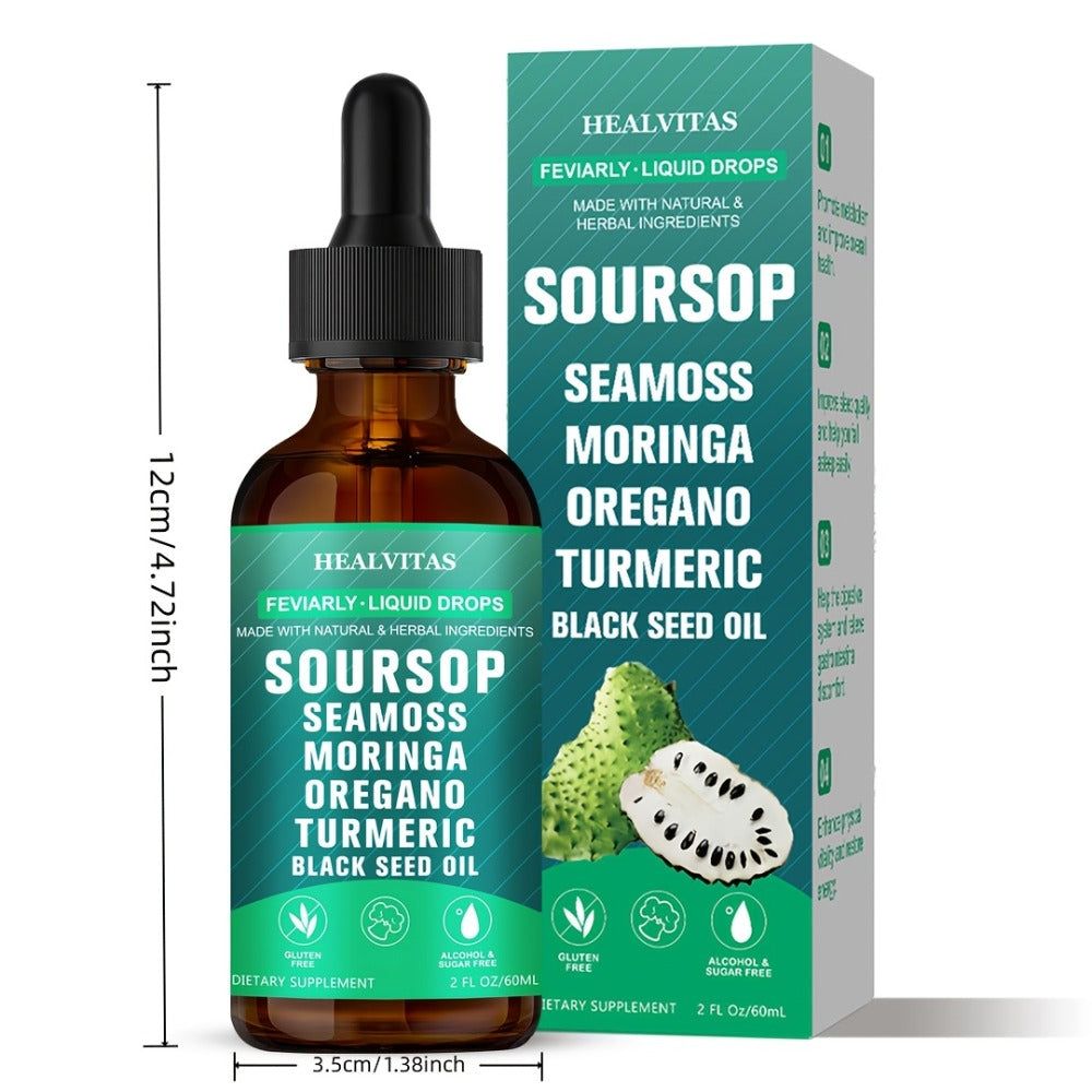 Soursop Bitters Liquid Drops 10-in-1 with Sea Moss Ashwagandha Moringa Turmeric Black Seed Oil — image 10