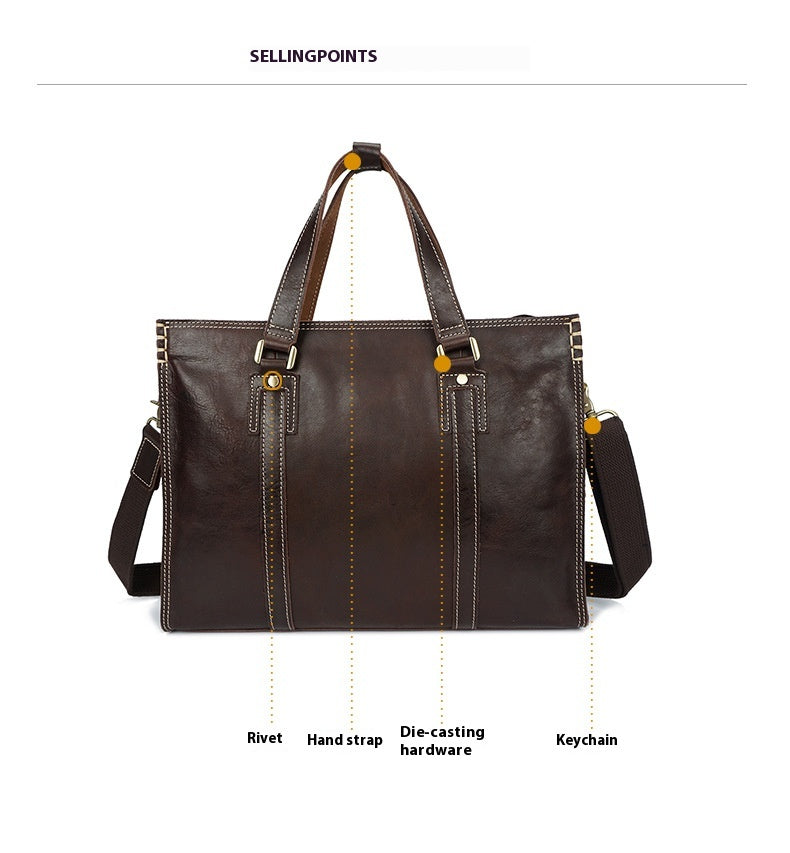 First Layer Cowhide Oily Leather Shoulder Messenger Bag