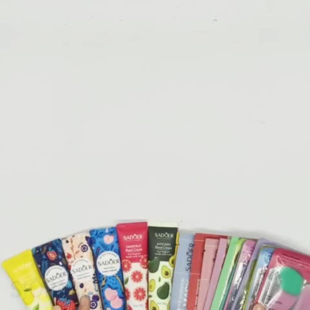 30-Piece Fruit-Themed Skincare Gift Set with Colorful Tubes, Mask Packets, Small Containers and Pink Zip Pouch — image 8