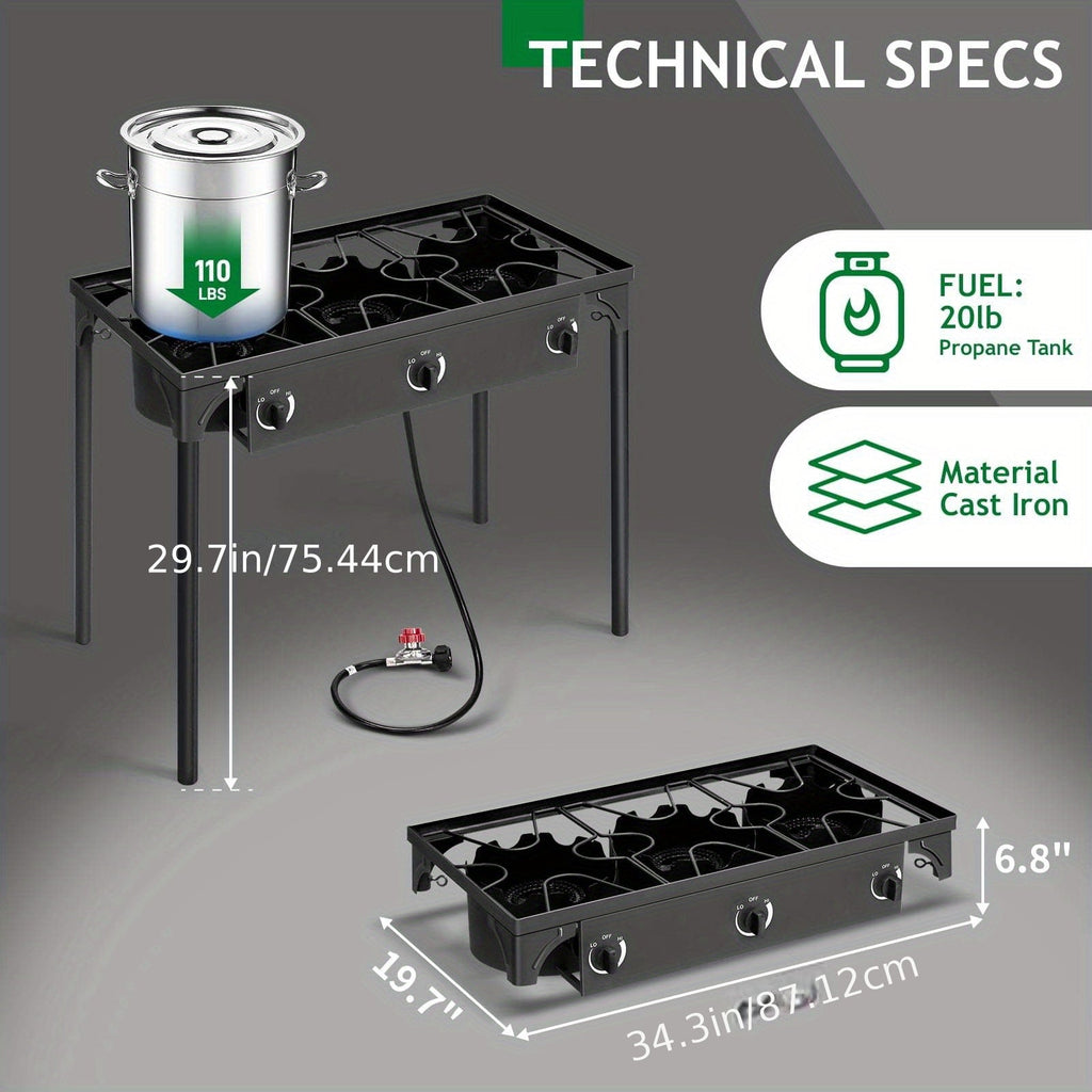 Outdoor Propane Burner Stove Cast Iron 1 or 3 Burner, 225000 BTU High-Pressure Cooker with Adjustable Heat — image 3