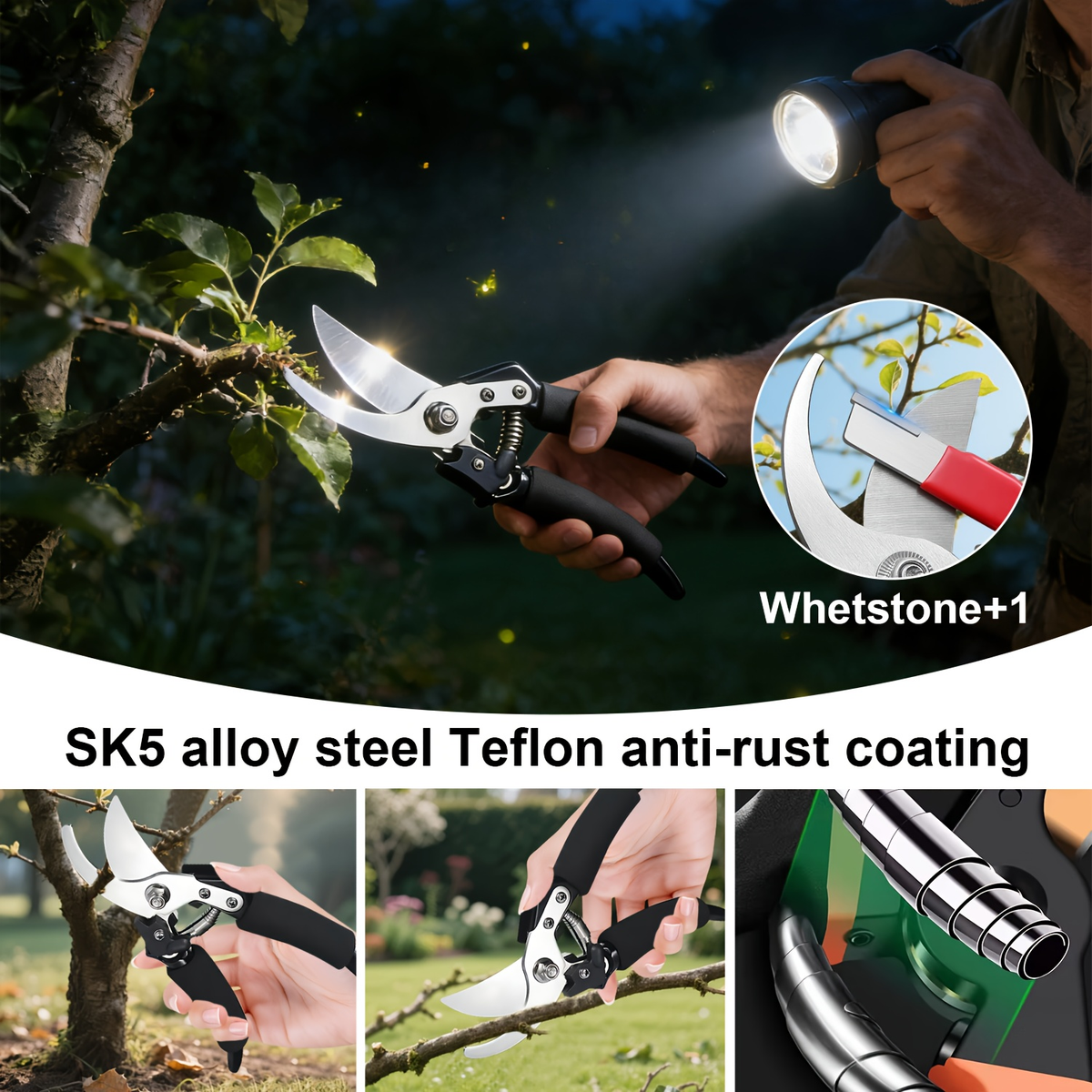 Stainless Steel Pruning Shears, 8.27 Inches with Sharpening Stone in One- or Two-Set Options — image 11