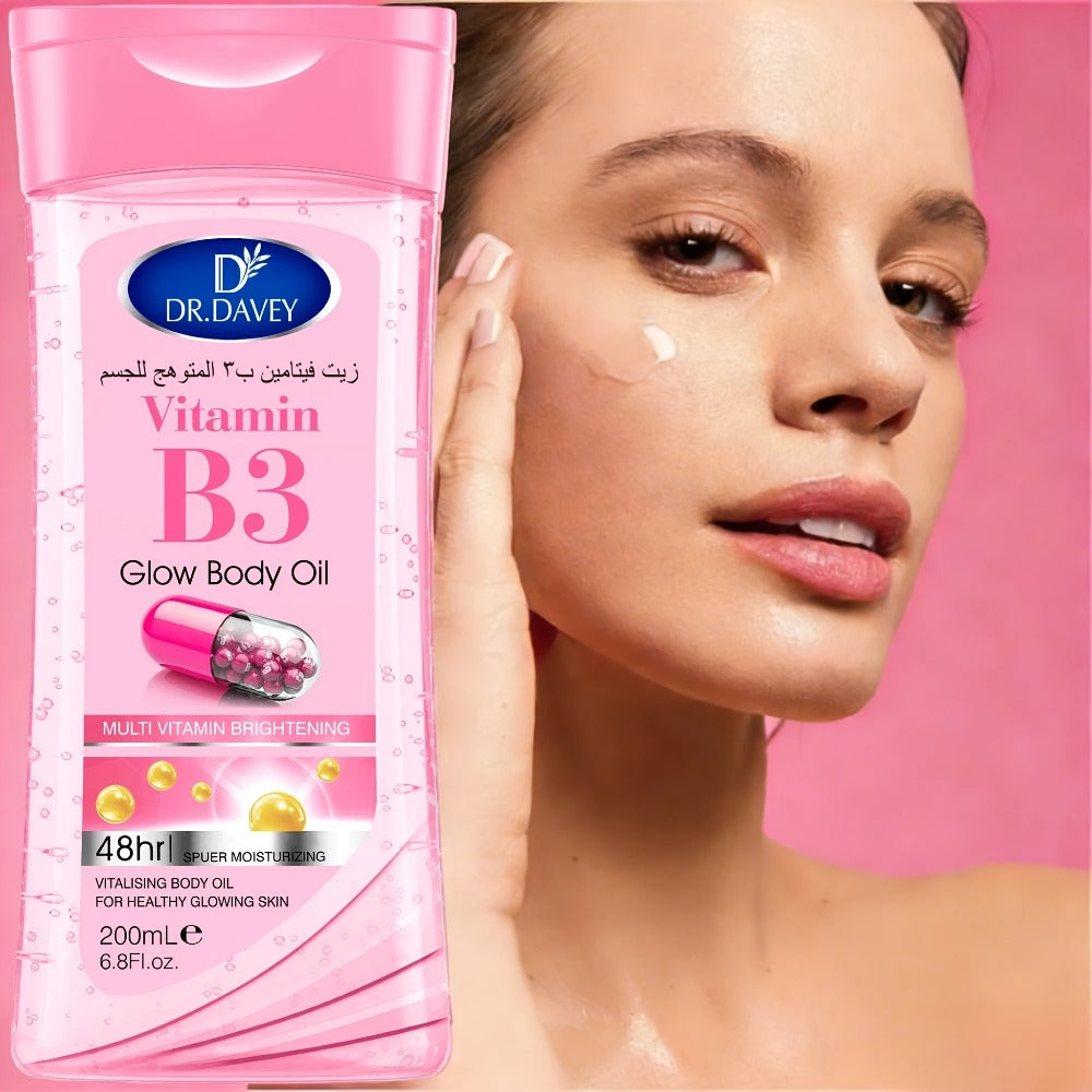 Vitamin B3 Body Oil, Two-Piece Set of 200ml Flip-Top Bottles with Coordinated Pink Niacinamide Labels — image 7