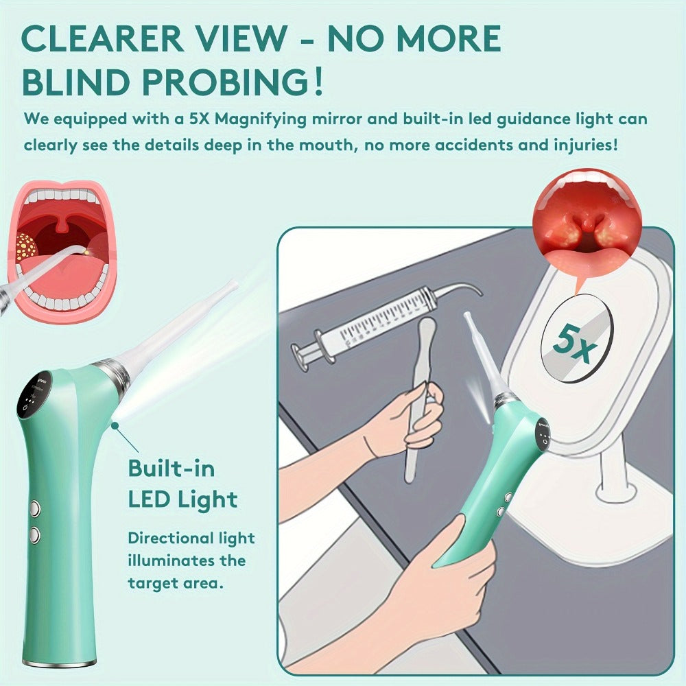 Tonsil Stone Remover Electric Vacuum Kit with LED Light – 3 Suction Modes 5X Magnifying Mirror Oral Irrigator Safe Gentle Ton