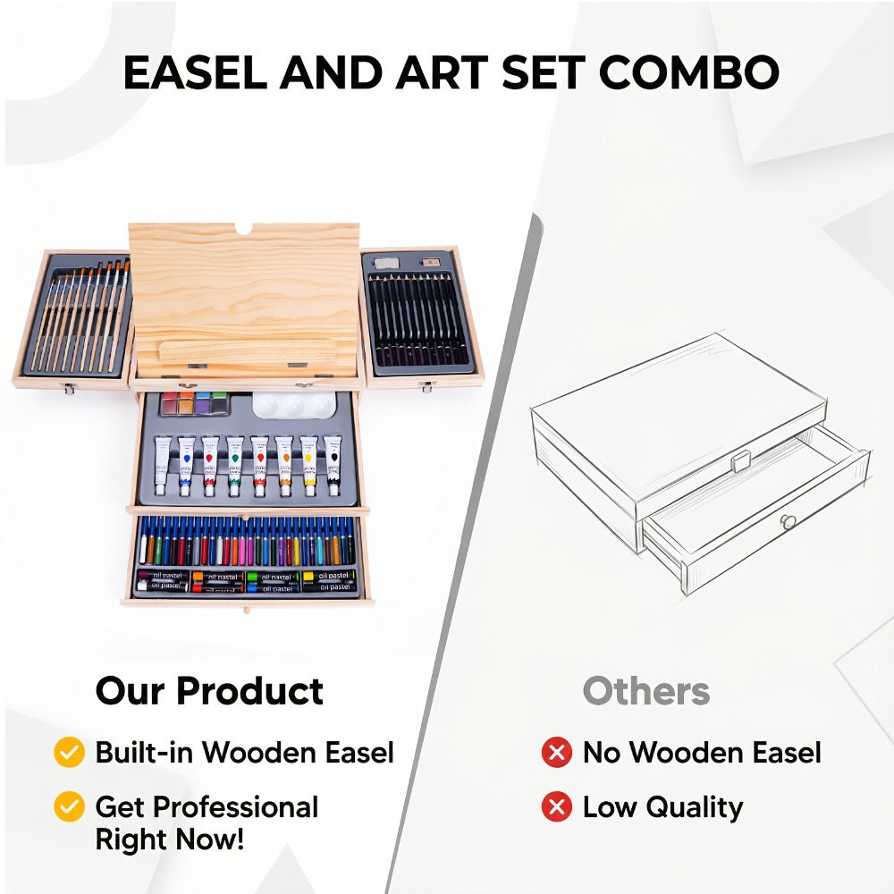 85-Piece Mixed-Media Art Set with Wooden Tabletop Easel, Paints, Pencils, Brushes and Paper Pads — image 8