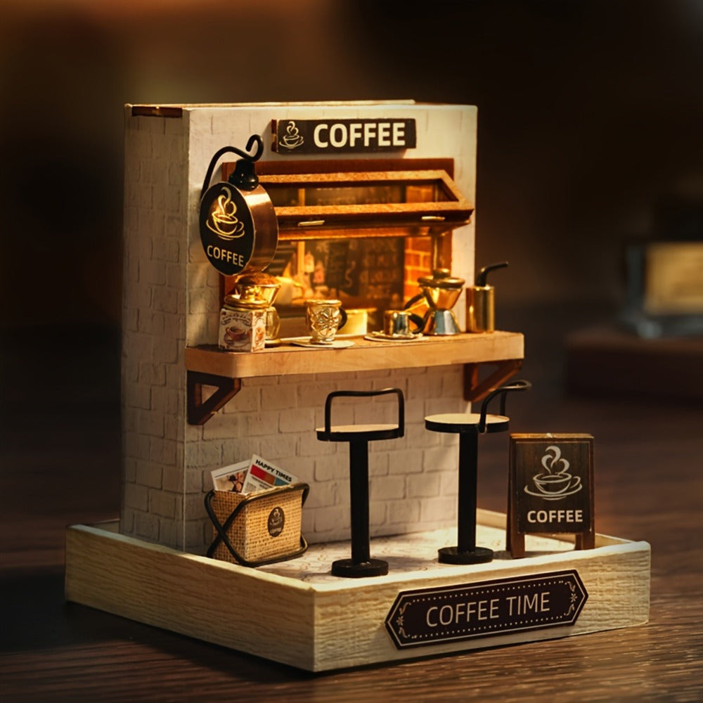 DIY Miniature Shop Dollhouse Kit with Dust Cover, Wooden Mini Store Assembly Set, 4 Themes Sakura Noodles Candy Atelier Coffe