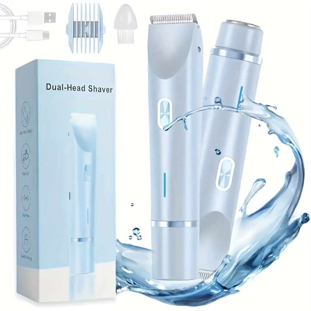 Bikini Trimmer Electric 2-in-1 Rechargeable Dual-Head Face Shaver for Women – Stainless Steel Blade USB Cordless Hair Remover