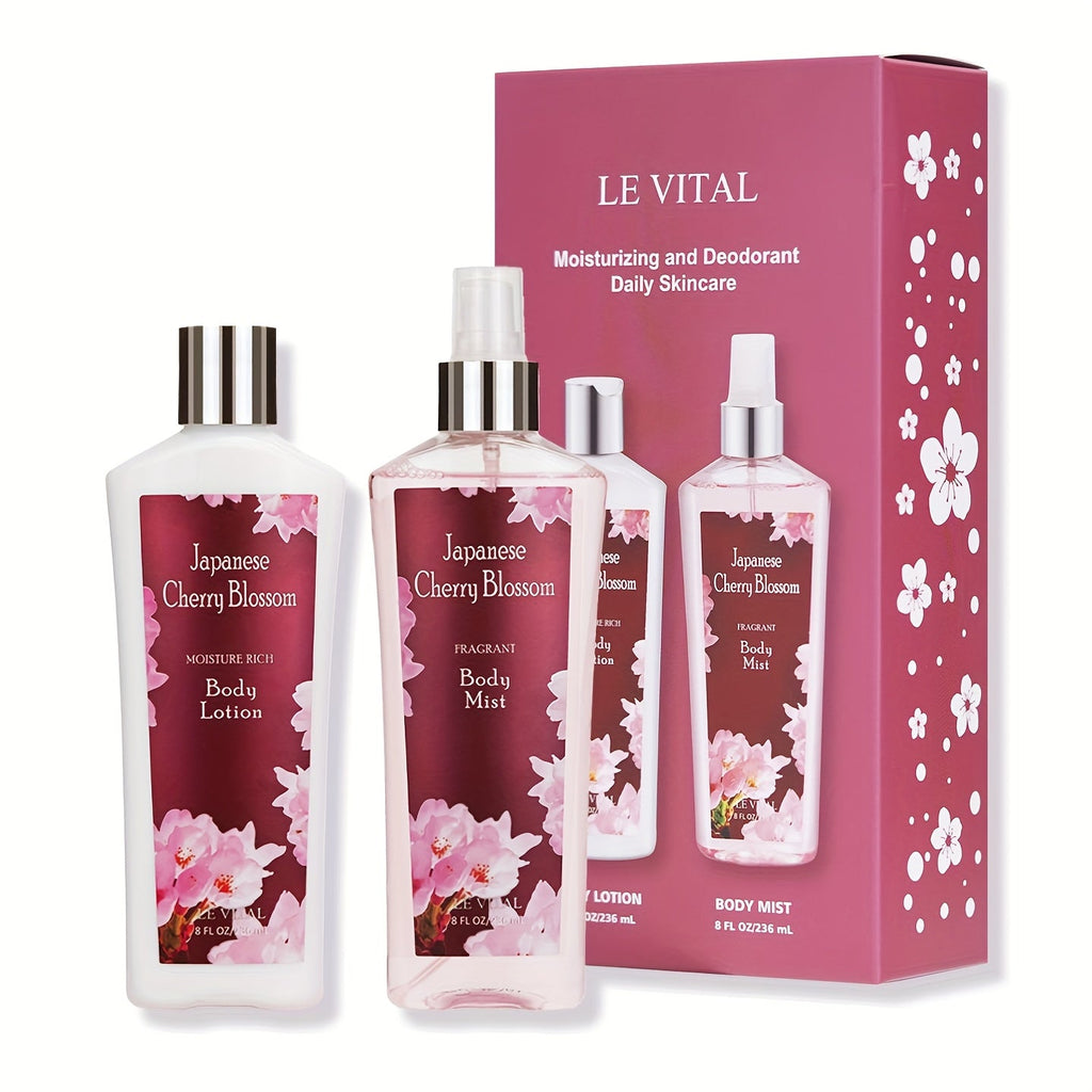 Cherry Blossom Gift Set for Women Body Lotion and Body Mist Japanese Sakura Fragrance Moisturizing Softening Skin Care Set — 