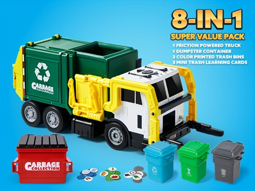 Garbage Truck Toy Set 16-Inch Large Friction-Powered with Lights & Sounds, Color-Coded Trash Bins — image 15