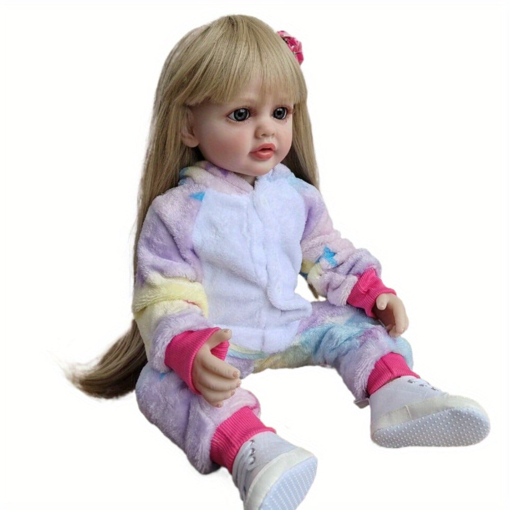 Reborn Baby Doll 22-Inch Soft Vinyl Toddler Design with Blonde Wig Hair, Acrylic Eyes and Unicorn Outfit — image 4