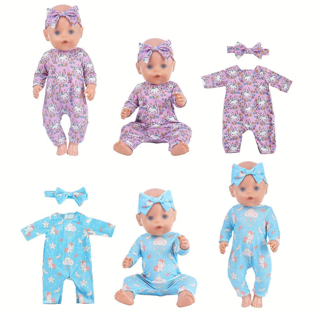5-Pack Baby Doll Outfits Romper Clothes Set with Headbands for 14-16 Inch with the Listed Color, Size or Set Options for Ever