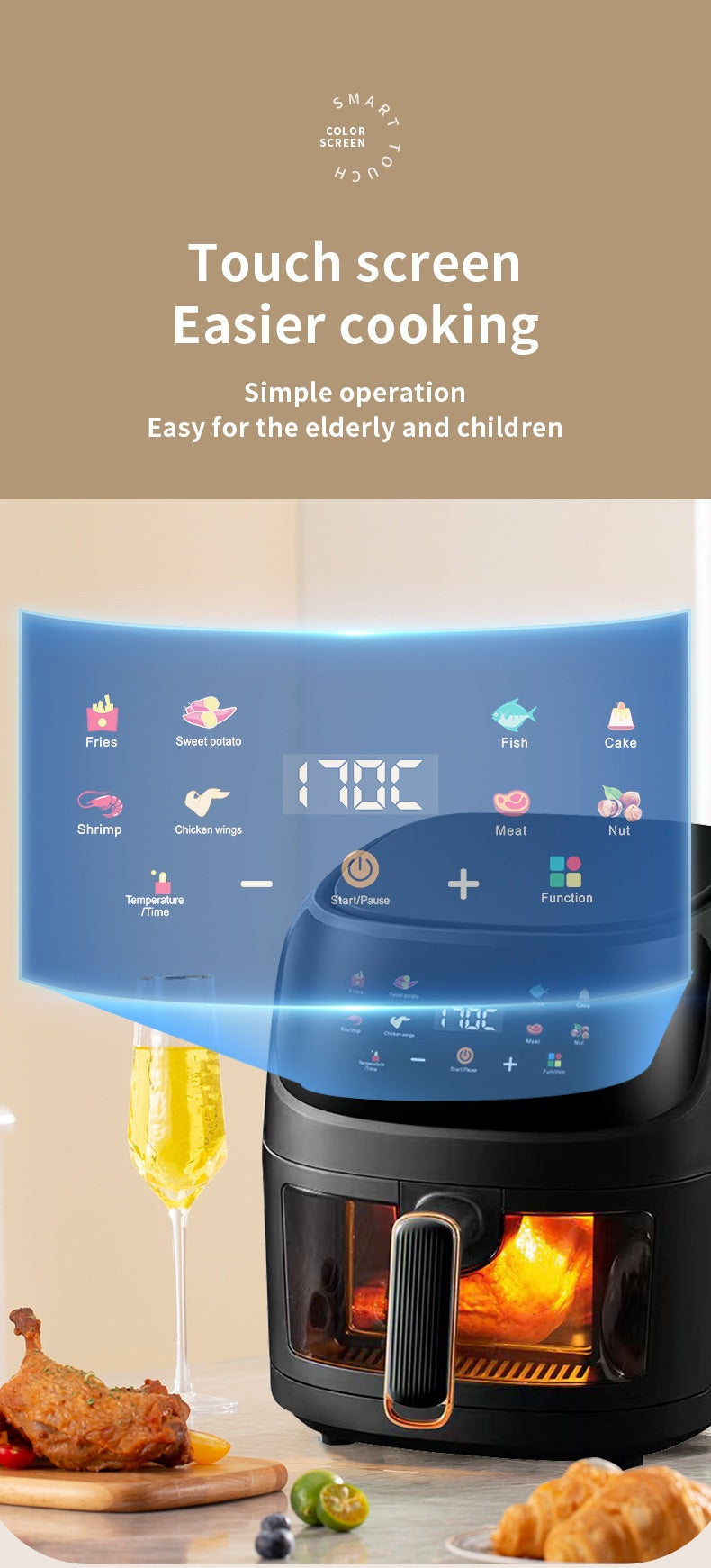 Home Visual Touch Screen Large Capacity Air Fryer