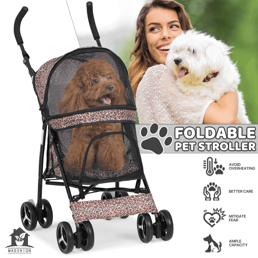 Four-Wheel Pet Stroller with Mesh Cabin, Folding Frame, Lower Basket and Ten Color or Print Options — image 17