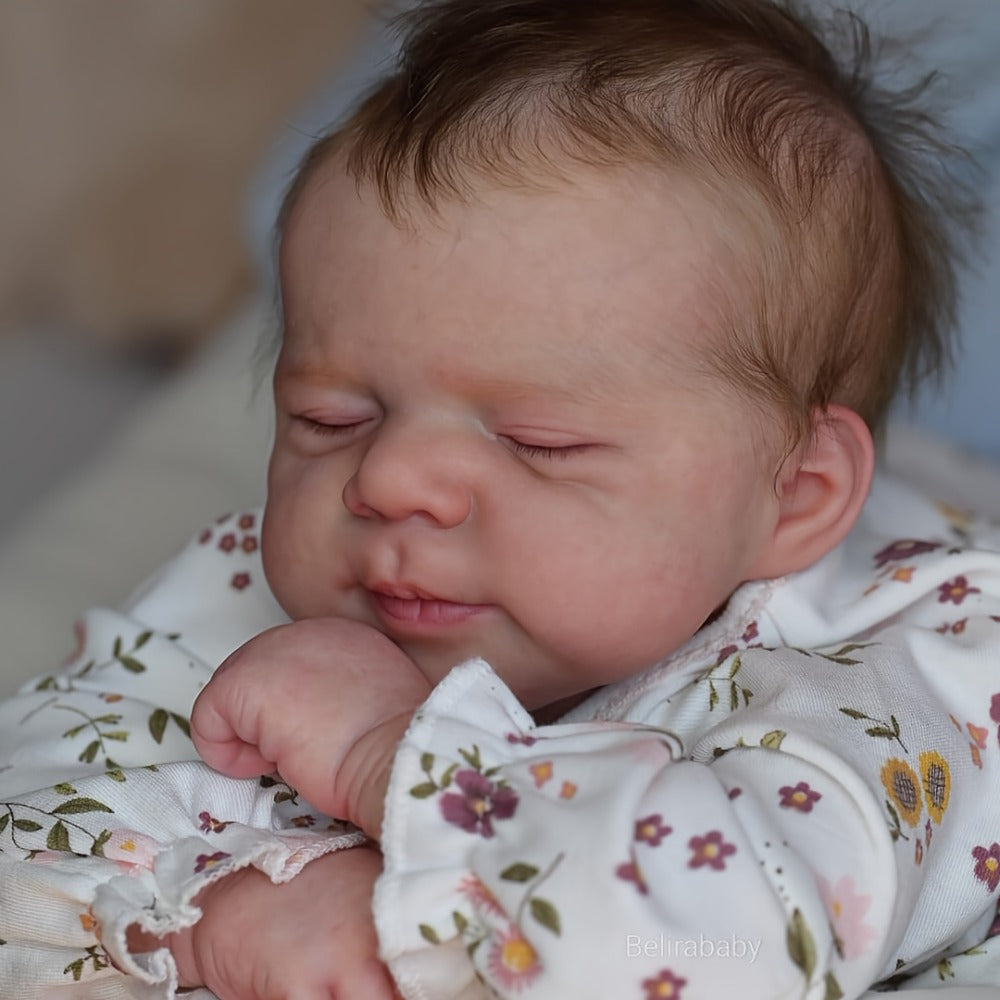 Reborn Doll, 19-Inch Full-Vinyl Sleeping Figure with Hand-Rooted Hair and Floral Outfit Set — image 3