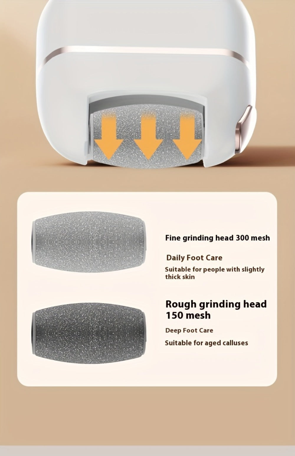 Callus Remover for Feet Electric Rechargeable Foot Grinder with 3 Grinding Heads & 2 Speed Settings – USB Portable Pedicure T