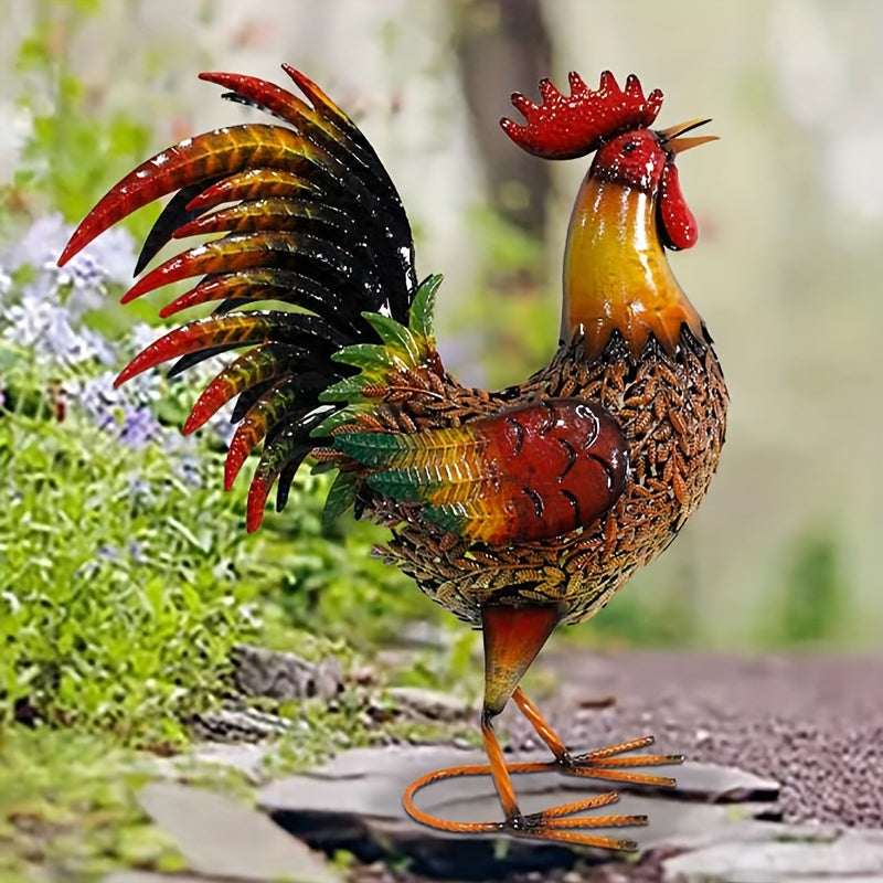 Metal Rooster Garden Stake Colorful Farmhouse Chicken Sculpture Outdoor Lawn Yard Decor Art Ornament Housewarming Gift 19 Inc