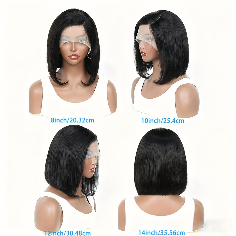 Lace Front Bob Wig Human Hair T Part 13x4 Pre-Plucked 180% Density Straight Side Part Natural, for Home, Travel and Salon Hai