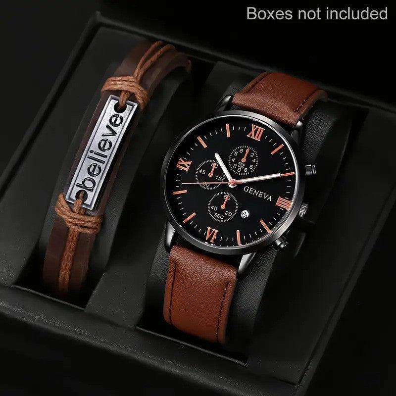 Men's Black Minimalist Quartz Watch Set