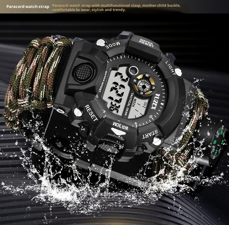 Multifunctional Parachute Cord Waterproof Watch Outdoor Survival Bracelet Sports Strap Firestone Survival Whistle Compass