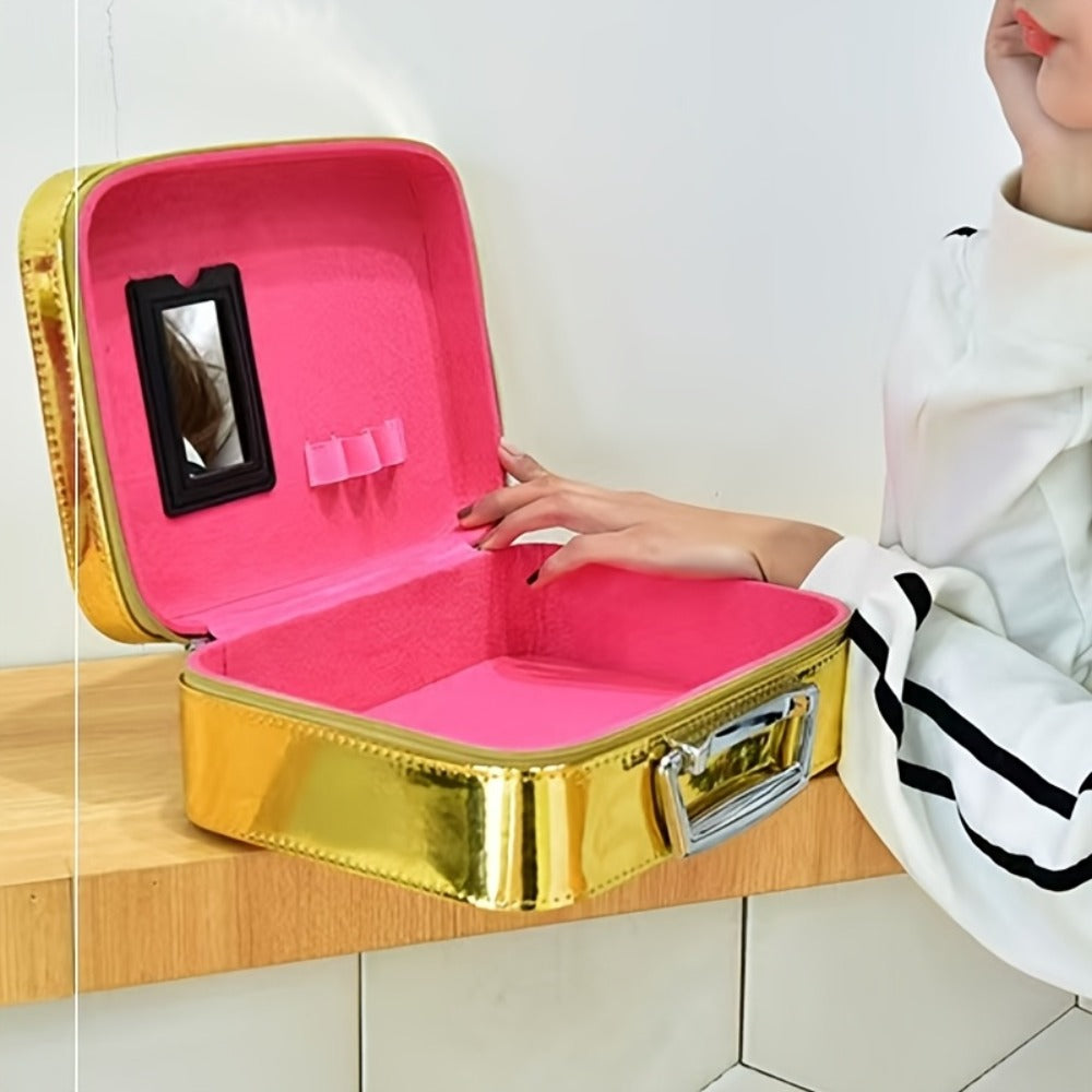 Glitter Makeup Travel Case Hard Shell Large Capacity Flat Lay Organizer Luxury Cosmetic Storage Box for Women Portable Fits i