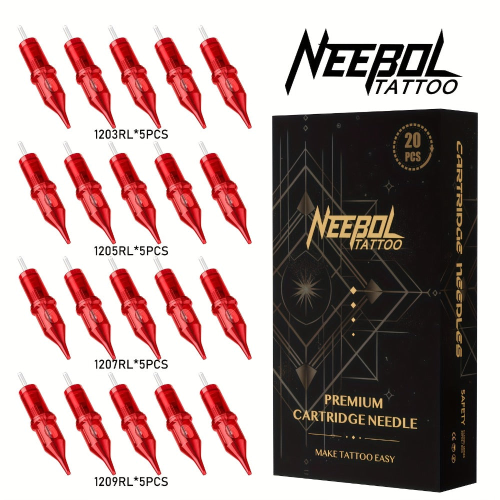 Tattoo Cartridge Needles with Neebol Label, 20 or 50-Piece #10 #12 Round Liner and RM Choices — image 1