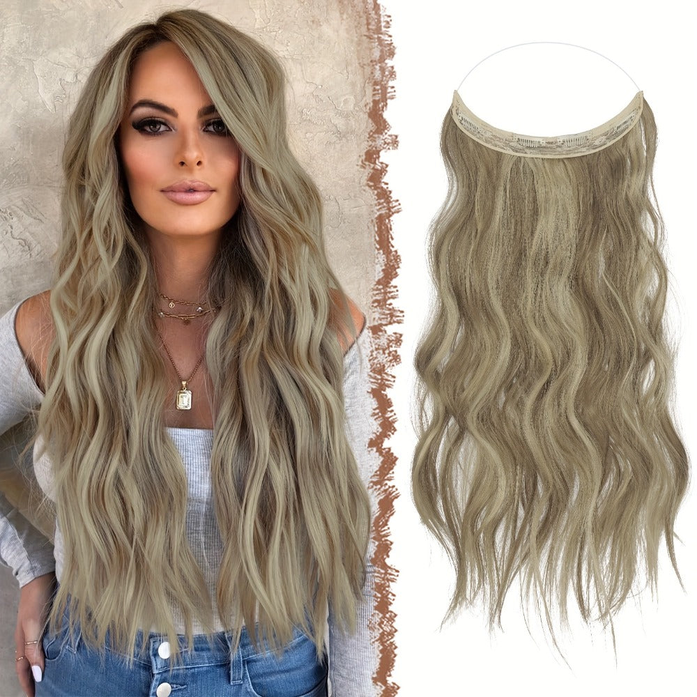 Hair Extensions Wavy 18-Inch Synthetic Halo Weft with Clear Wire, Two Clips and Ten Color Options — image 14