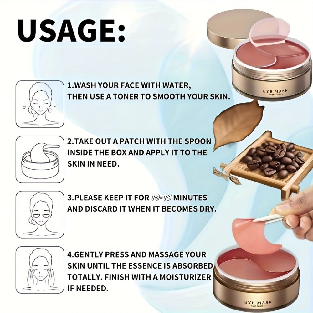 Caffeine Under Eye Patches 60pcs Depuffing Dark Circle Reducer with Hyaluronic Acid Collagen Glycerin Deep Hydrating Moisturi